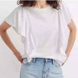 Madewell Texture & Thread Holepunch Mix Flutter Sleeve White Jersey Top XS